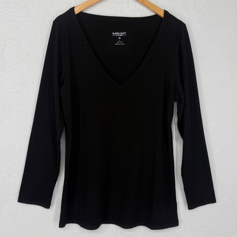 Torrid Super Soft Rib V-neck Long Sleeve‎ Top Womens Size 1X Black Stretch NWT